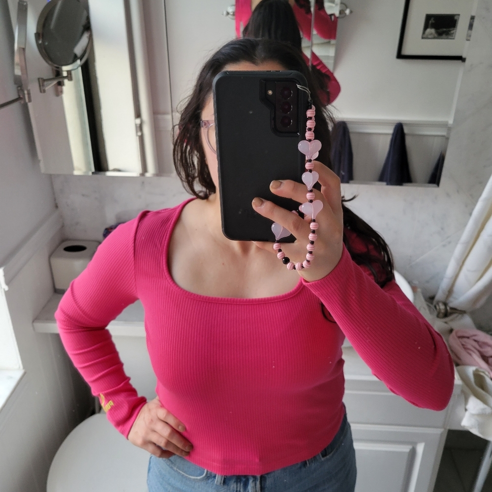 Puma magenta long sleeve crop square neck ribbed medium, never worn out